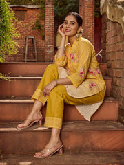 Floral Schiffli Work Cotton Blend Kurta With Pants