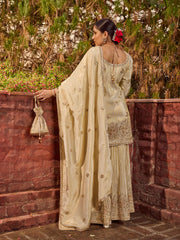 Bead Work Tissue Kurti With Sharara & Dupatta