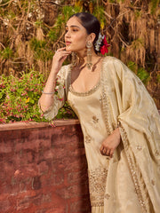 Bead Work Tissue Kurti With Sharara & Dupatta