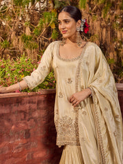 Bead Work Tissue Kurti With Sharara & Dupatta