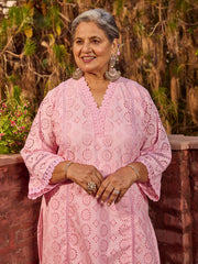 Schiffli Work Cotton Blend Kurta With Dhoti