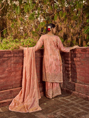 Bead Work Tissue Kurta With Palazzo & Dupatta