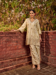 Sequins Embroidered Tissue Kurta With Palazzo