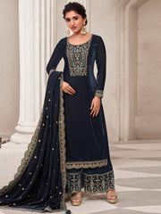 Embroidered Velvet Unstitched Suit Piece With Dupatta