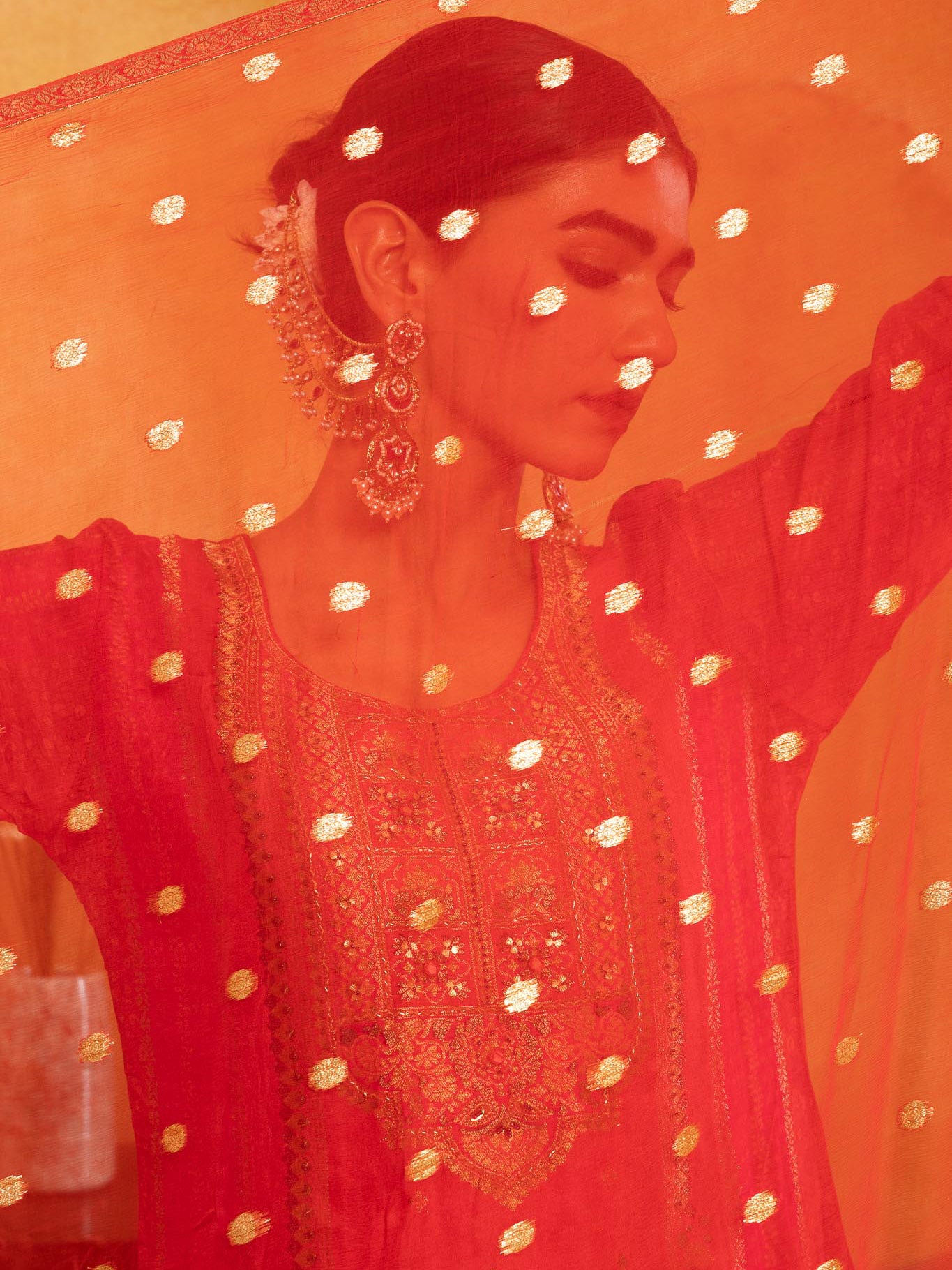 Printed Art Silk Kurta With Pants & Dupatta