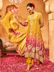 Embroidered Tissue Kurta With Pants & Dupatta