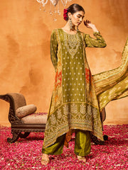 Embroidered Tissue Kurta With Pants & Dupatta