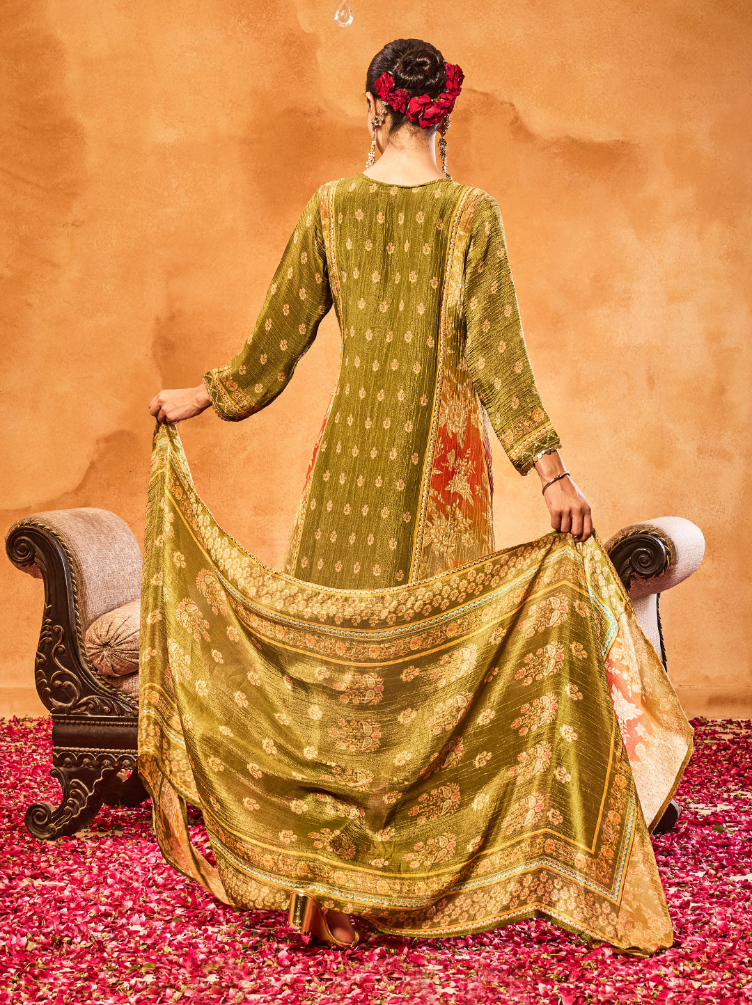 Embroidered Tissue Kurta With Pants & Dupatta