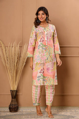 Long Kurti With Pants And White Tassels