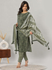 Floral Print Cotton Kurta With Pants & Dupatta