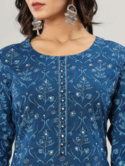 Floral Print Cotton Kurta With Pants & Dupatta