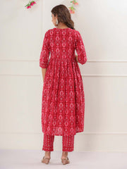 Floral Printed Cotton Kurta With Pants & Dupatta