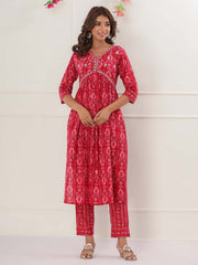 Floral Printed Cotton Kurta With Pants & Dupatta