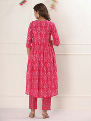 Floral Printed Cotton Kurta With Pants & Dupatta