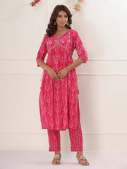 Floral Printed Cotton Kurta With Pants & Dupatta