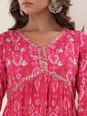 Floral Printed Cotton Kurta With Pants & Dupatta