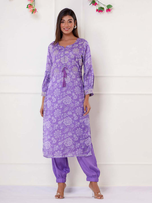 Floral Printed Muslin Kurta With Pants