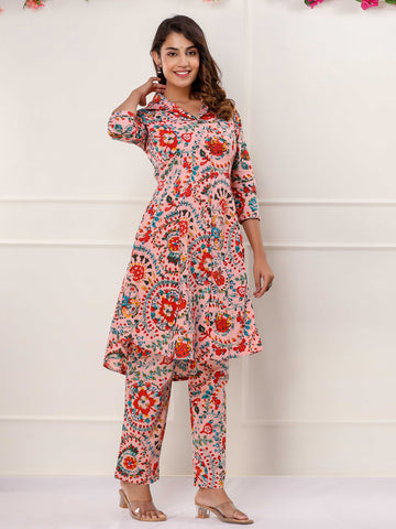 Floral Printed Cotton Kurta With Pants