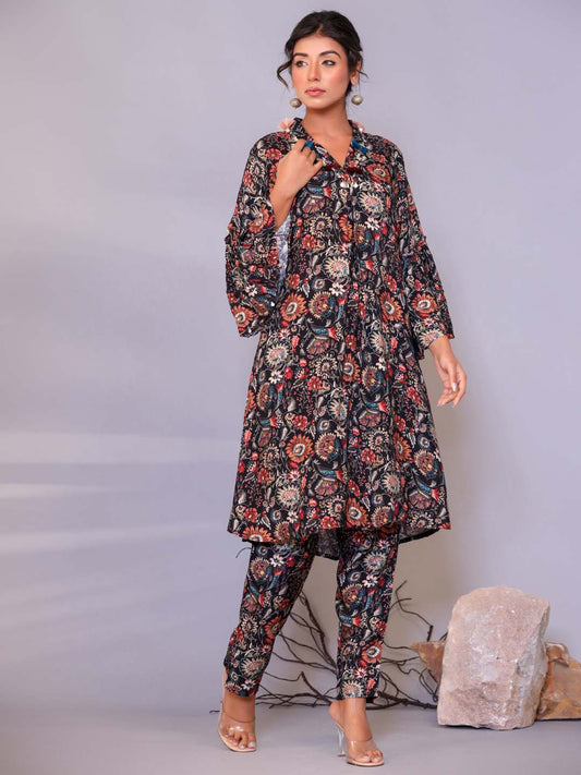 Floral Printed Muslin Kurta With Pants