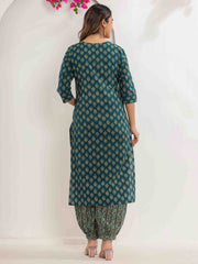 Floral Print Cotton Kurta With Pants & Dupatta