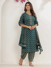 Floral Print Cotton Kurta With Pants & Dupatta