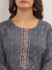 Floral Print Cotton Kurta With Pants & Dupatta