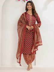 Floral Print Cotton Kurta With Pants & Dupatta