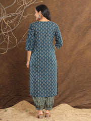 Floral Print Cotton Kurta With Pants & Dupatta