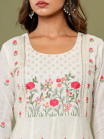 Resham Embroidery Cotton Suit Set With Dupatta