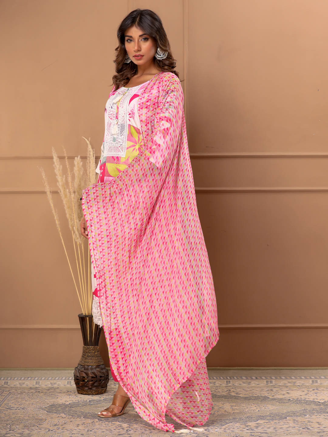 Three-piece Floral Cotton Stitched Suit With Dupatta