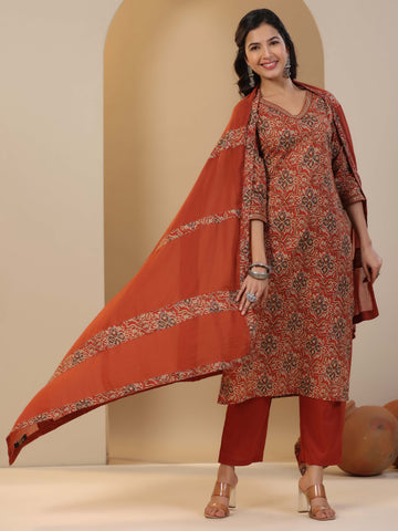 Floral Printed Cotton Stitched Suit Set