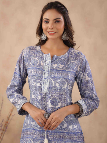 Printed Round Neck Muslin Kurta