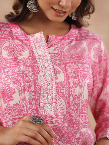 Printed Round Neck Muslin Kurta