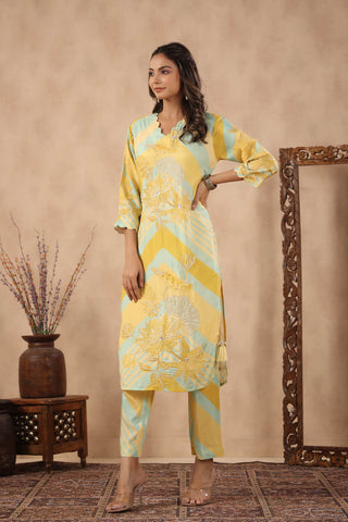 Sequin Embroidered Floral Printed Kurta Set