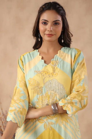 Sequin Embroidered Floral Printed Kurta Set