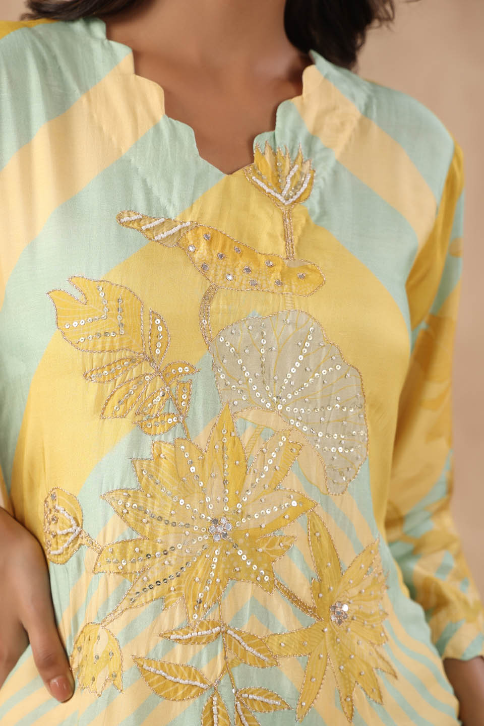 Sequin Embroidered Floral Printed Kurta Set