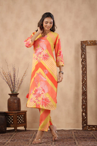 Sequin Embroidered Floral Printed Kurta Set