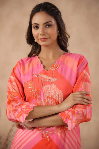 Sequin Embroidered Floral Printed Kurta Set