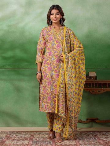 Printed Cotton Suit Set With Dupatta