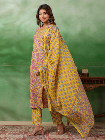 Printed Cotton Suit Set With Dupatta