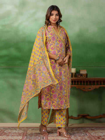 Printed Cotton Suit Set With Dupatta