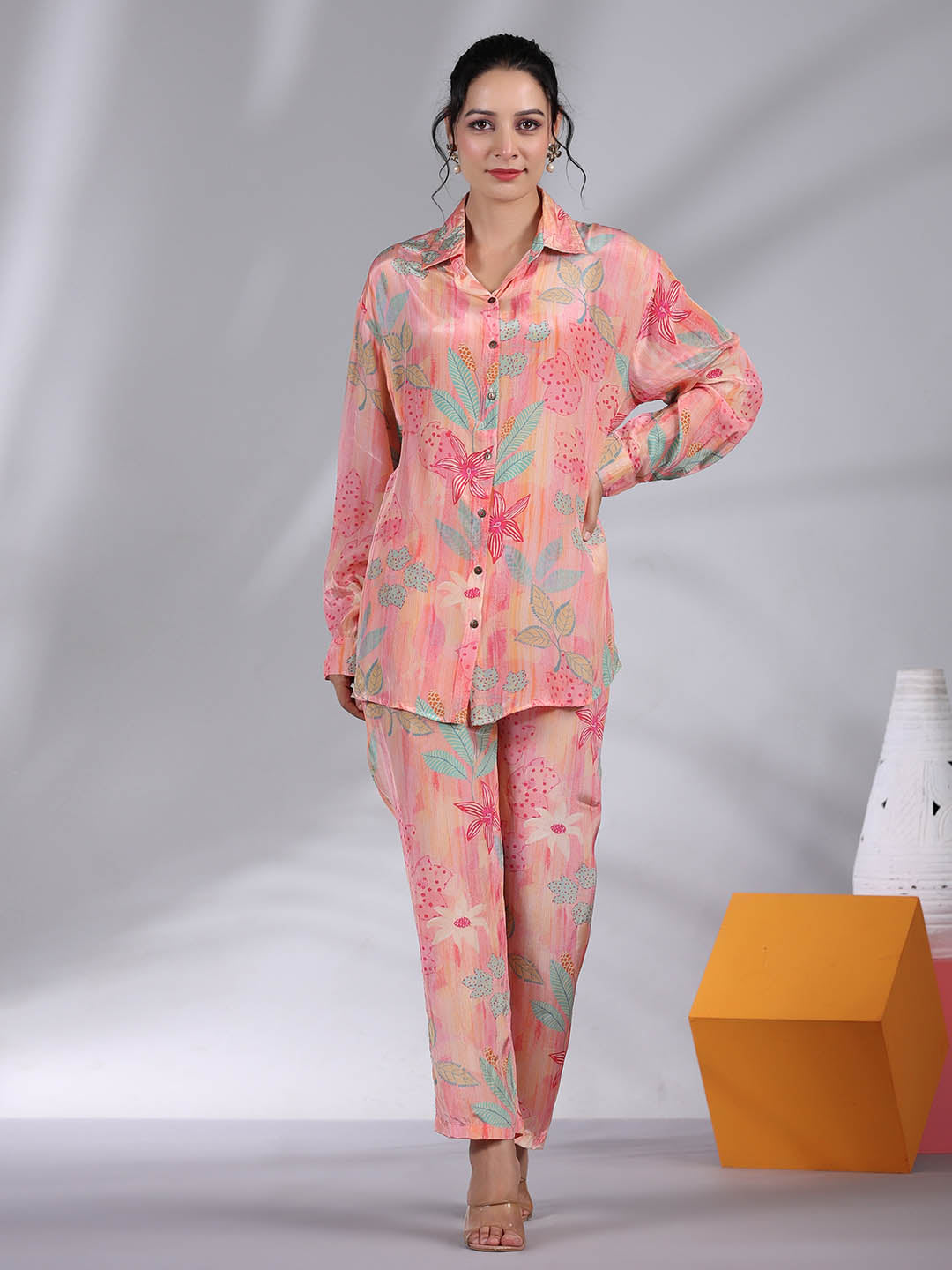 Floral Printed Crepe Kurti With Pants