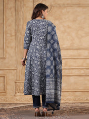 Floral Printed Anarkali Kurta With Pants & Dupatta