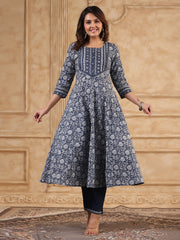 Floral Printed Anarkali Kurta With Pants & Dupatta