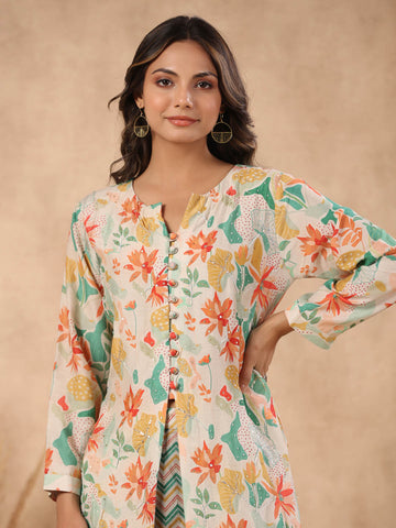 Printed Muslin Kurti With Pants