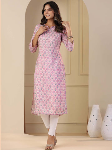 Floral Printed Round Neck Muslin Kurta