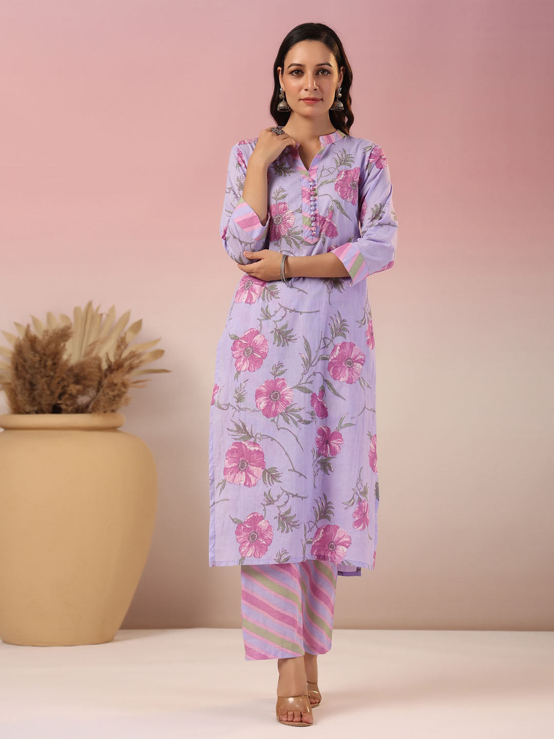 Floral Printed Cotton Kurta With Pants