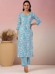 Floral Printed Cotton Kurta With Pants