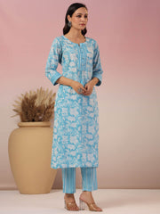 Floral Printed Cotton Kurta With Pants