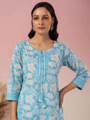 Floral Printed Cotton Kurta With Pants